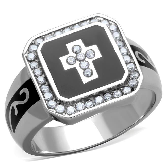 TK1766-9 Women High Polished Stainless Steel Ring with AAA Grade CZ in Clear - Size 9