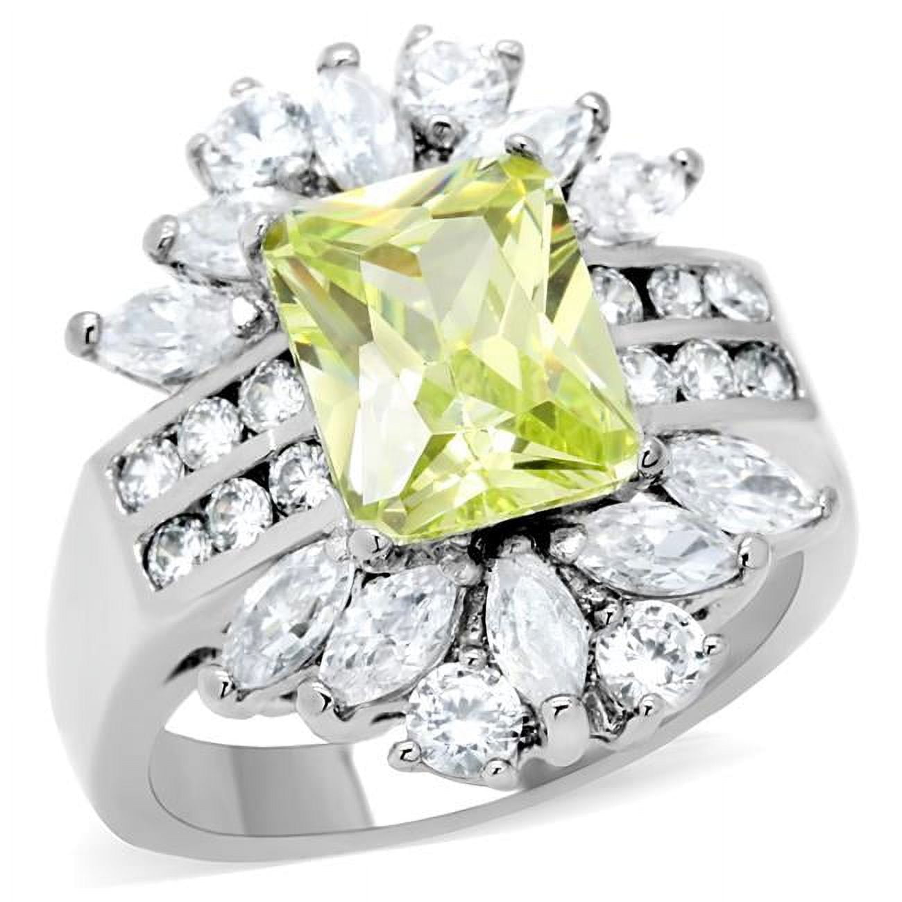 TK176-7 Women High Polished Stainless Steel Ring with AAA Grade CZ in Apple Green - Size 7