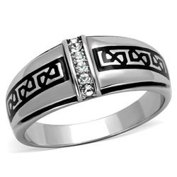 TK1801-9 Men High Polished Stainless Steel Ring with Top Grade Crystal in Clear - Size 9