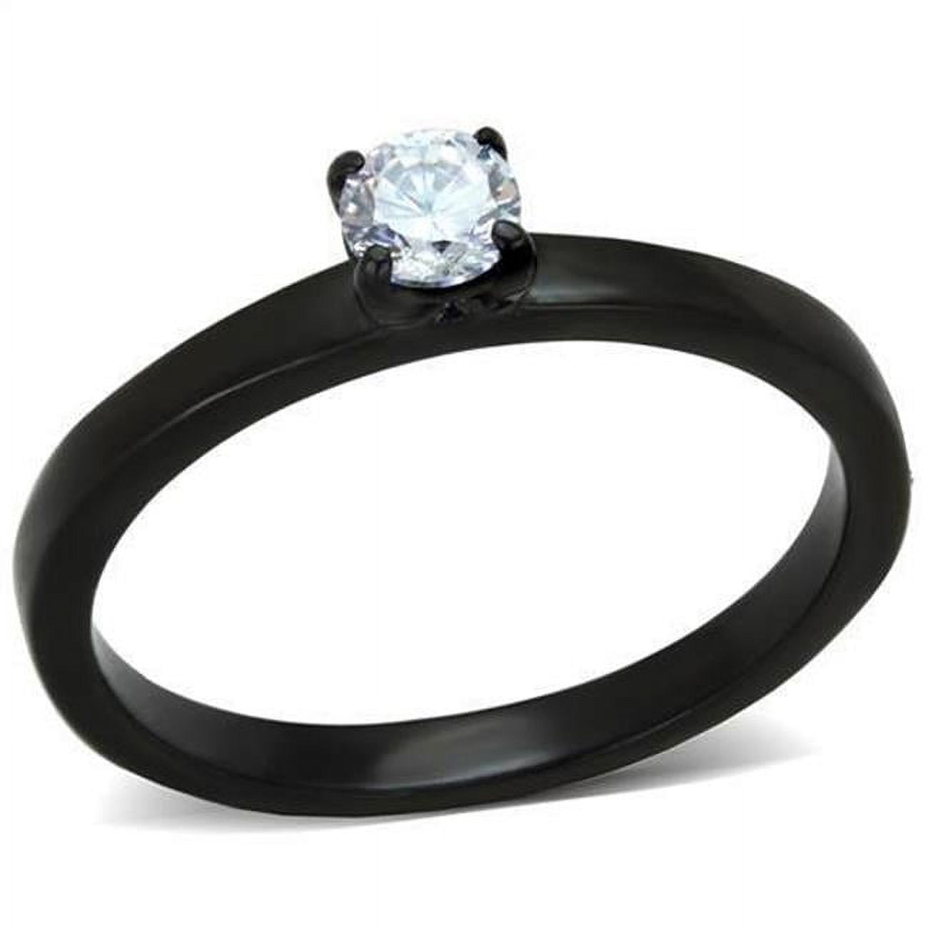 TK2016-6 Women IP Black Stainless Steel Ring with AAA Grade CZ in Clear - Size 6