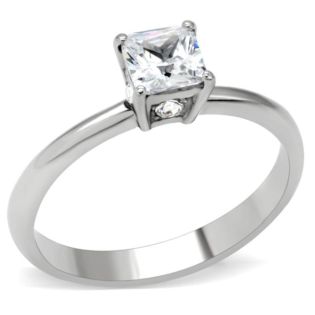 TK202-5 Women High Polished Stainless Steel Ring with AAA Grade CZ in Clear - Size 5