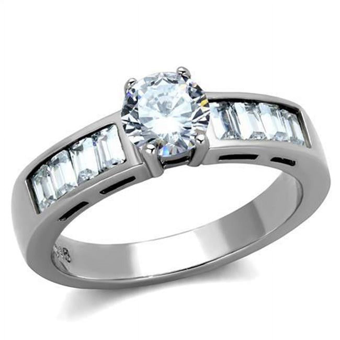 Women High Polished Stainless Steel Ring with AAA Grade CZ in Clear - Size 9