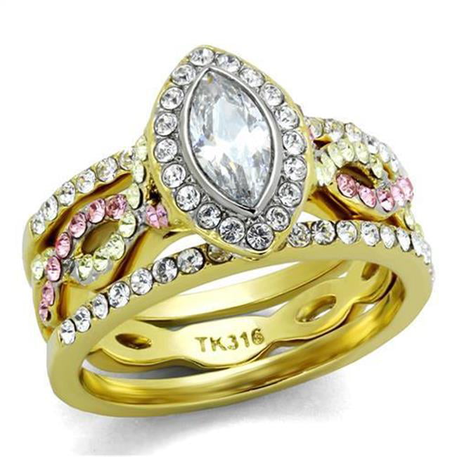 Women Two-Tone IP Gold Stainless Steel Ring with AAA Grade CZ in Clear - Size 8