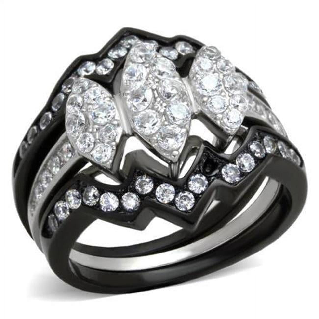 Women Two-Tone IP Black Stainless Steel Ring with AAA Grade CZ in Clear - Size 7