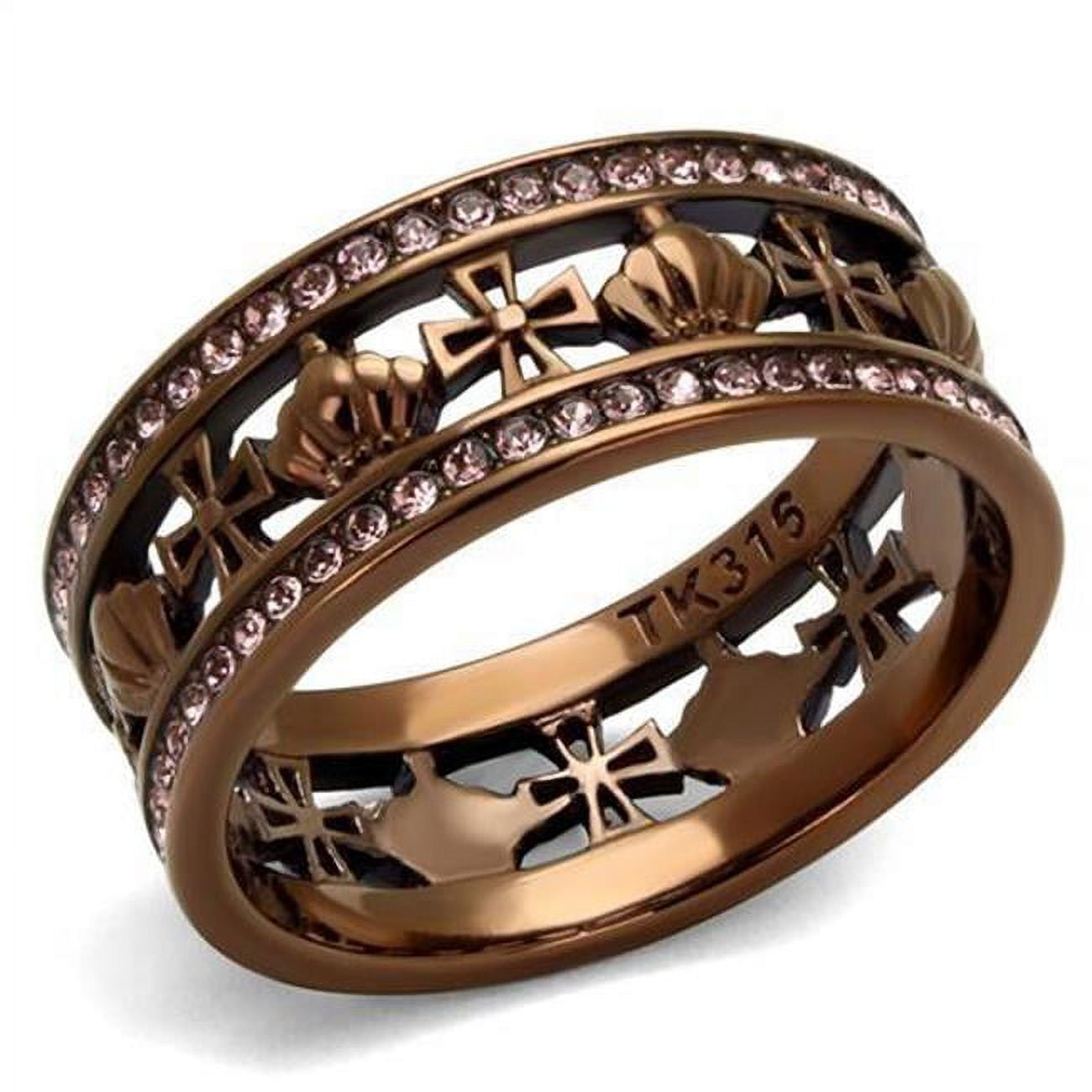 TK2204LC-6 Women IP Coffee Light Stainless Steel Ring with Top Grade Crystal in Light Rose - Size 6