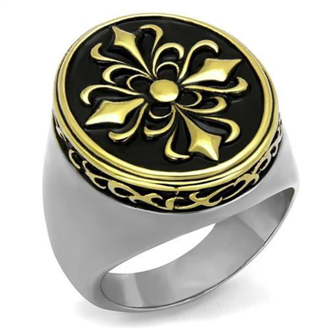 Men Two-Tone IP Gold Stainless Steel Ring with Epoxy in Jet - Size 11