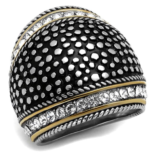 Women Two-Tone IP Gold Stainless Steel Ring with Top Grade Crystal in Clear - Size 5