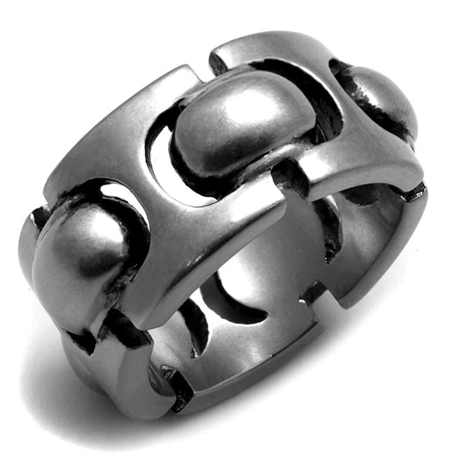 Women Antique Silver Stainless Steel Ring with Epoxy in Jet - Size 5