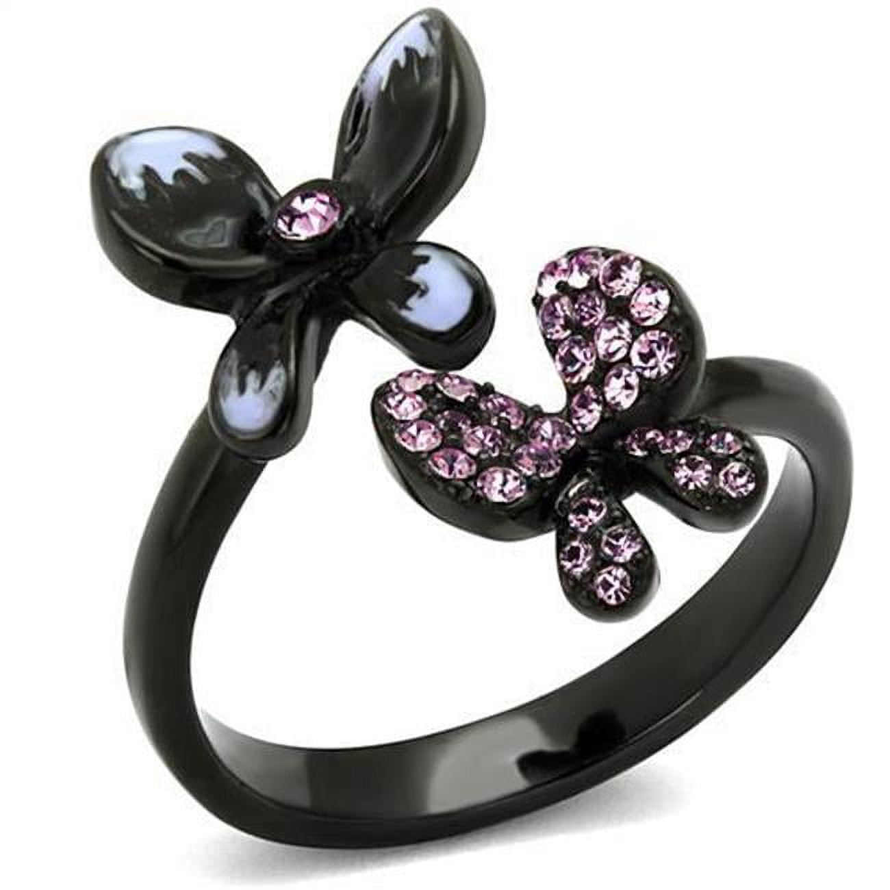 Women IP Black Stainless Steel Ring with Top Grade Crystal in Light Amethyst - Size 7