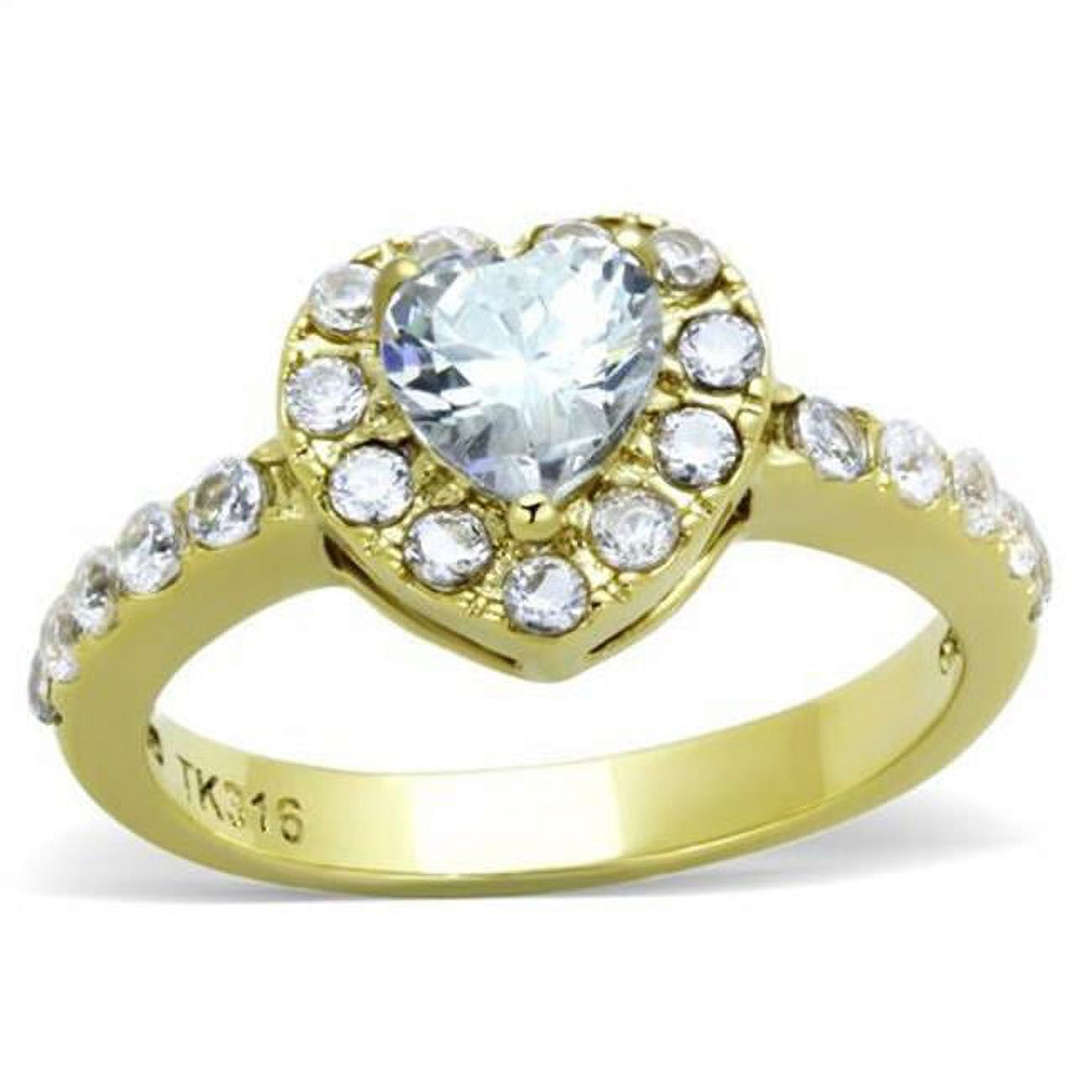 Women IP Gold Stainless Steel Ring with AAA Grade CZ in Clear - Size 7