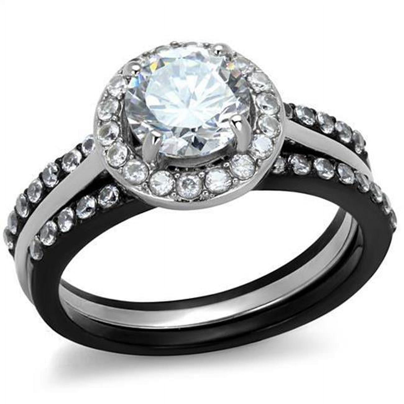 Women Two-Tone IP Black Stainless Steel Ring with AAA Grade CZ in Clear - Size 8