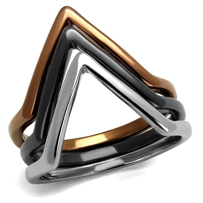 Women Three Tone IP Stainless Steel Ring with No Stone in No Stone - Size 5