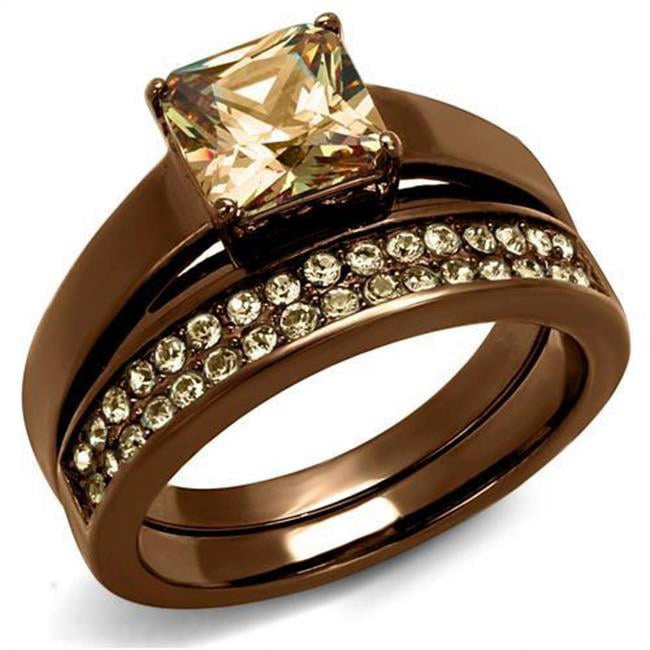 Women IP Coffee Light Stainless Steel Ring with AAA Grade CZ in Champagne - Size 9