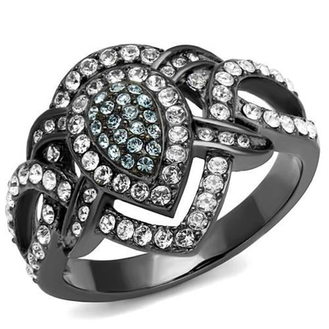 Women IP Light Black Stainless Steel Ring with Top Grade Crystal in Multi Color - Size 9
