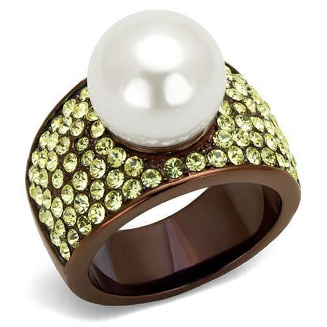 Women IP Coffee Light Stainless Steel Ring with Synthetic in White - Size 9