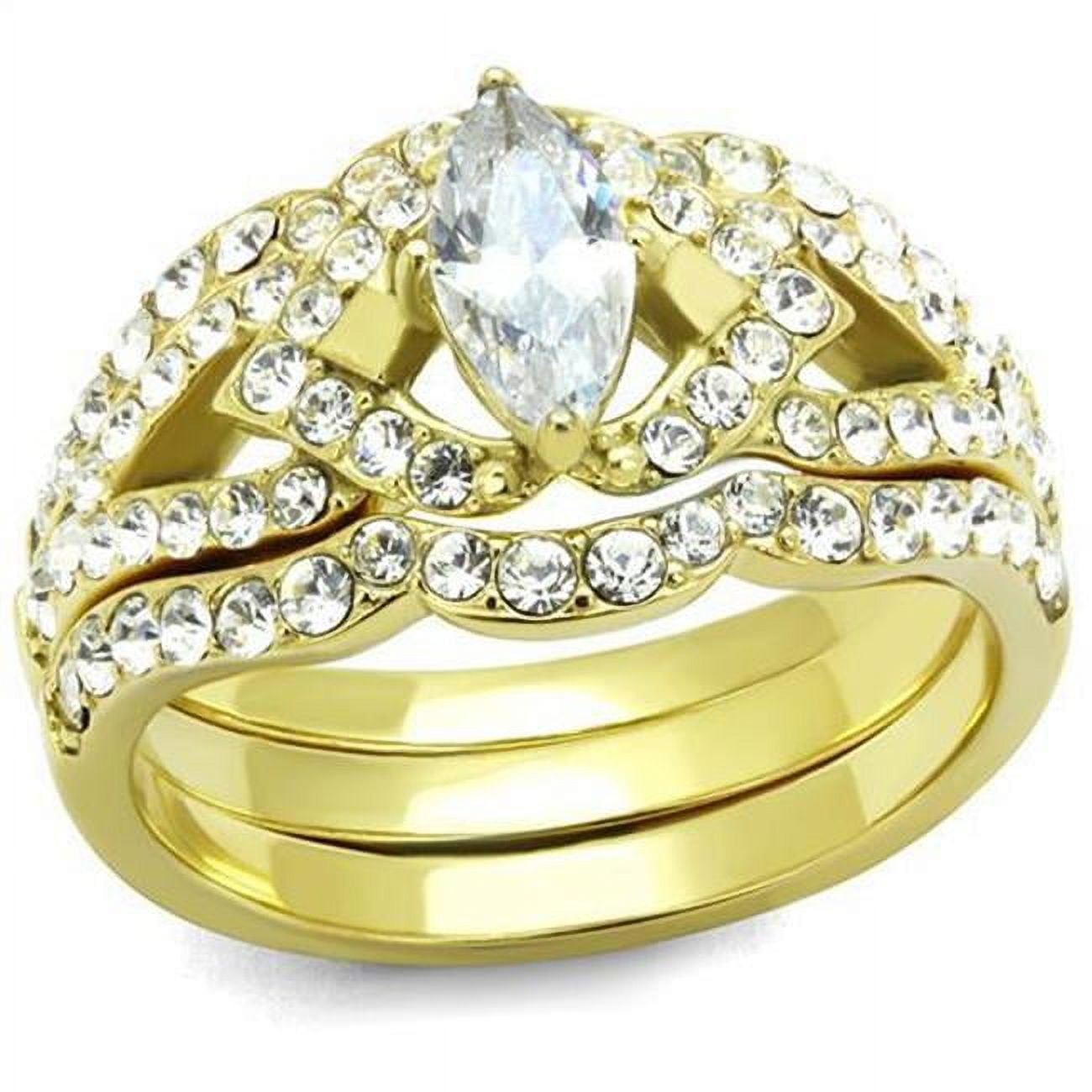 Women IP Gold Stainless Steel Ring with AAA Grade CZ in Clear - Size 6