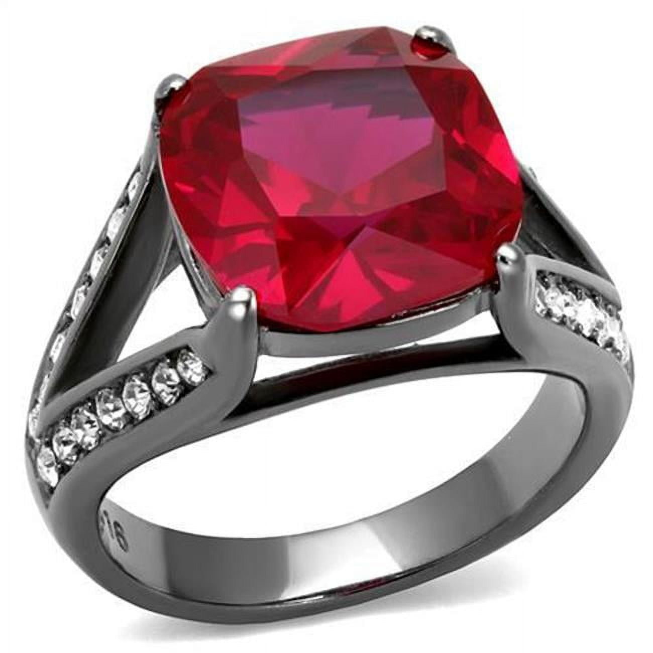 Women IP Light Black Stainless Steel Ring with Synthetic in Ruby - Size 6