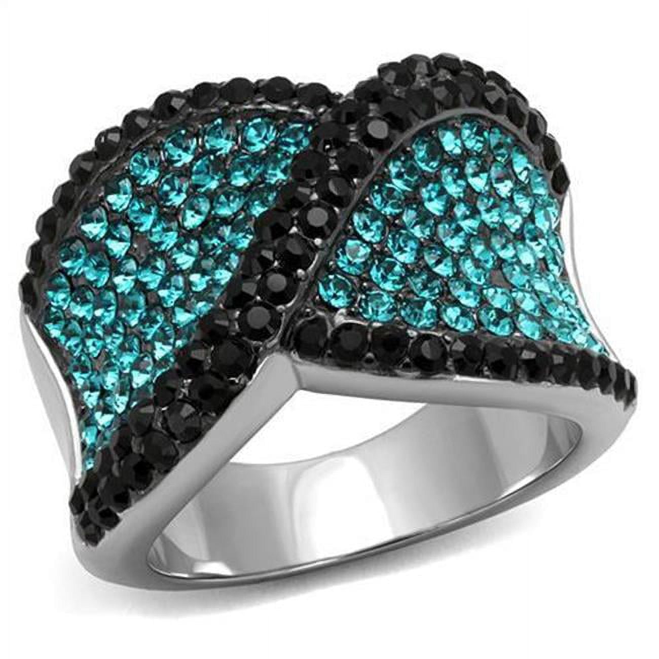 Women Two-Tone IP Black Stainless Steel Ring with Top Grade Crystal in Blue Zircon - Size 9