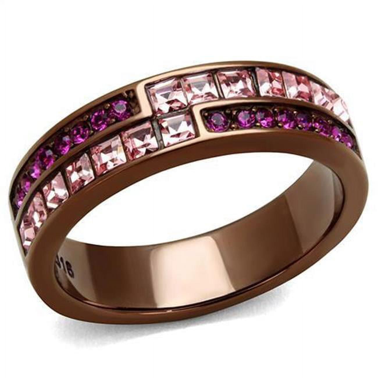 Women IP Coffee Light Stainless Steel Ring with Top Grade Crystal in Multi Color - Size 6