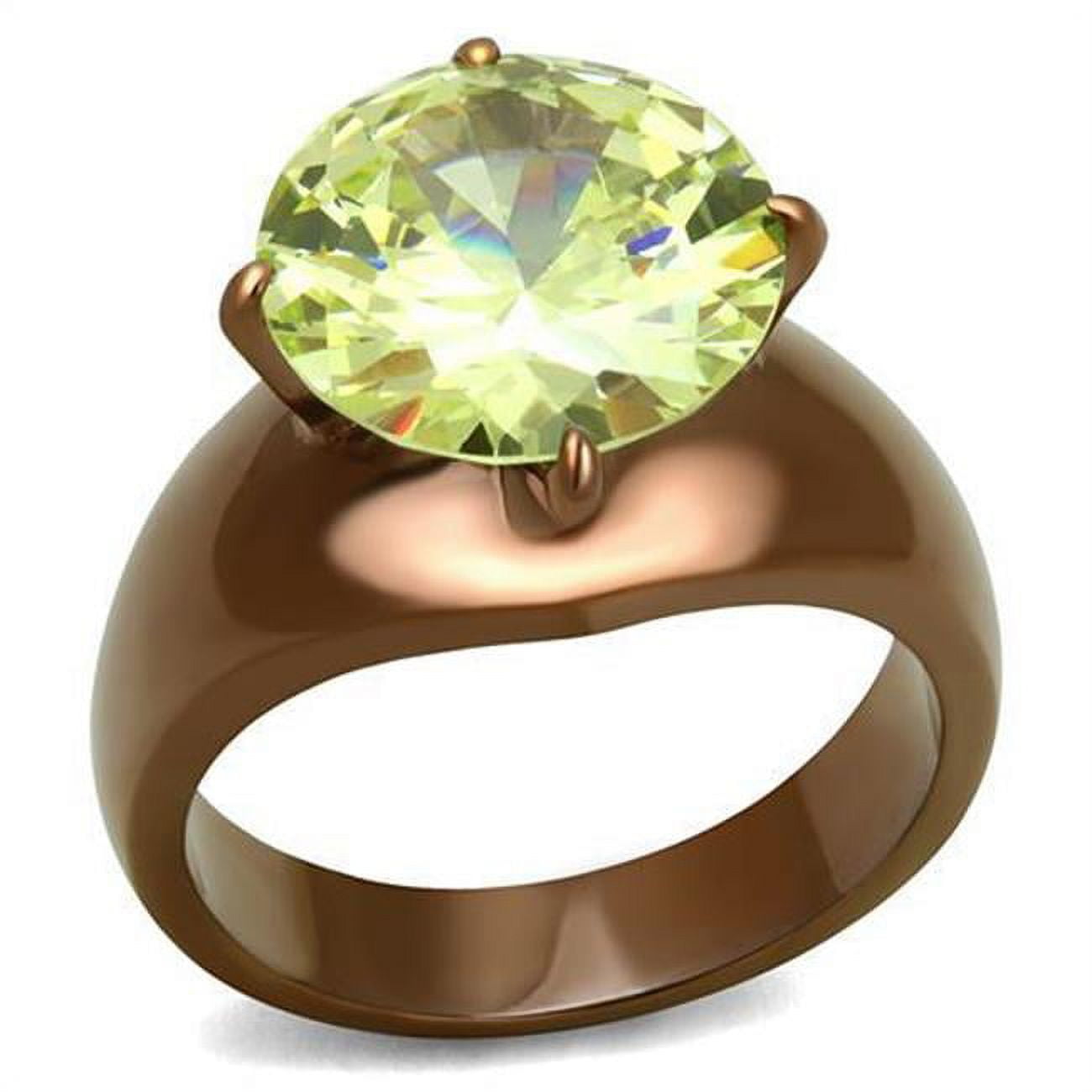 Women IP Coffee Light Stainless Steel Ring with AAA Grade CZ in Apple Green - Size 7