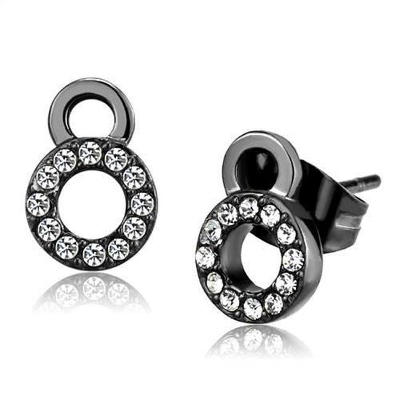 Women IP Light Black Stainless Steel Earrings with Top Grade Crystal in Clear