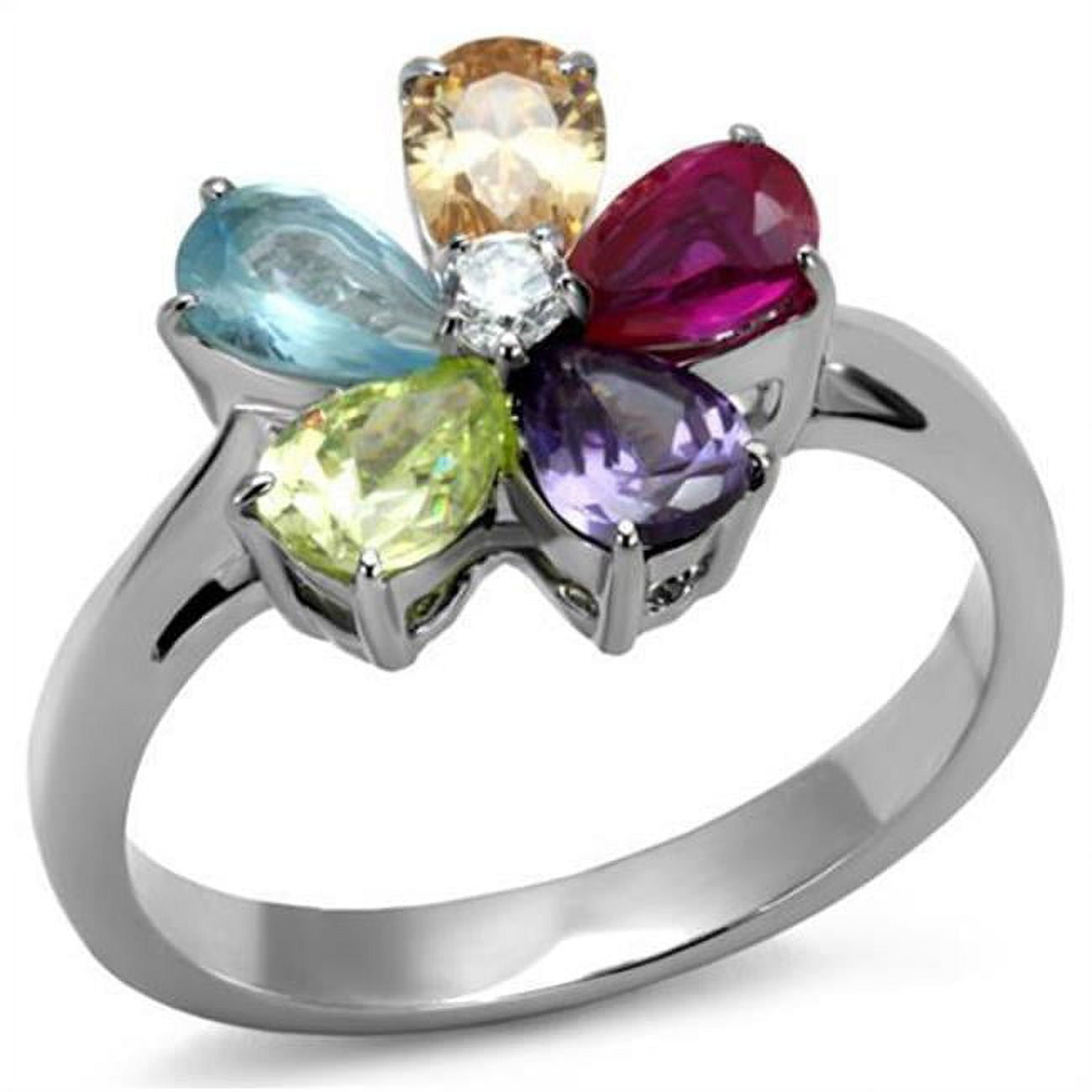 Women High Polished Stainless Steel Ring with AAA Grade CZ in Multi Color - Size 8