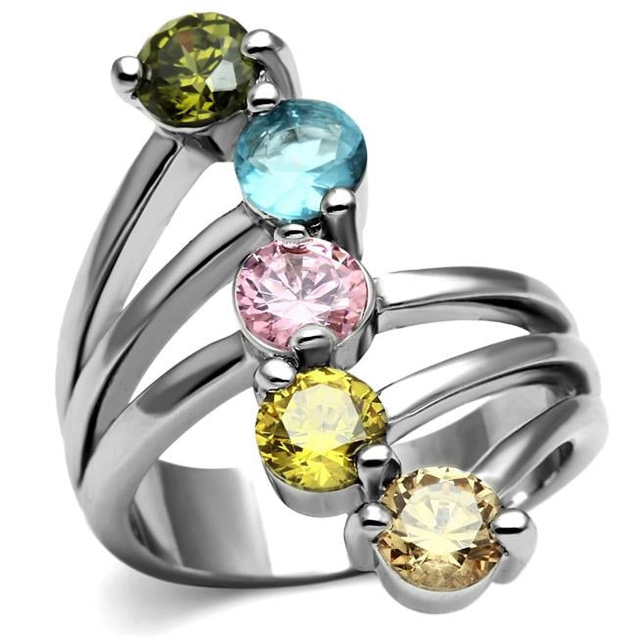 TK2876-7 Women High Polished Stainless Steel Ring with AAA Grade CZ in Multi Color - Size 7