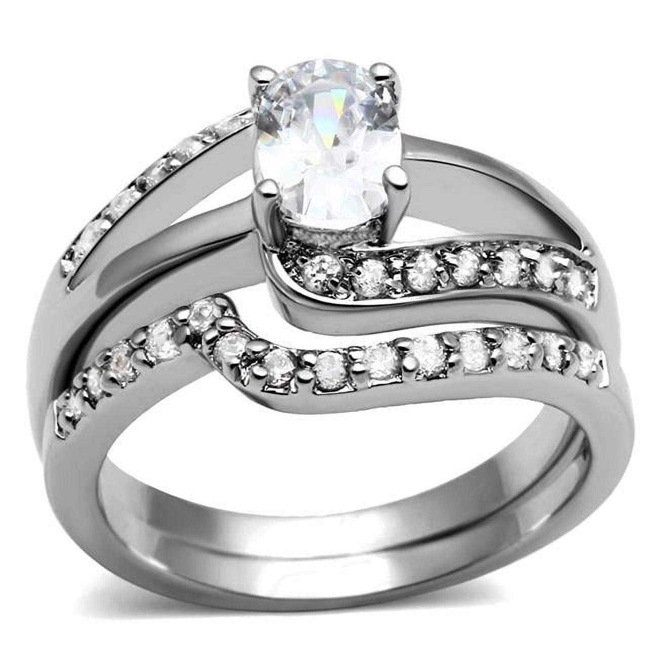 Women High Polished Stainless Steel Ring with AAA Grade CZ in Clear - Size 7