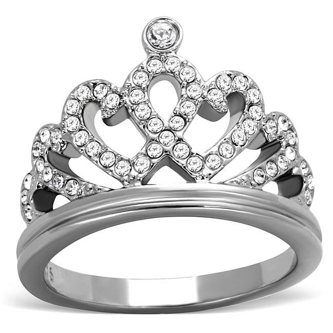 Women High Polished Stainless Steel Ring with Top Grade Crystal in Clear - Size 7