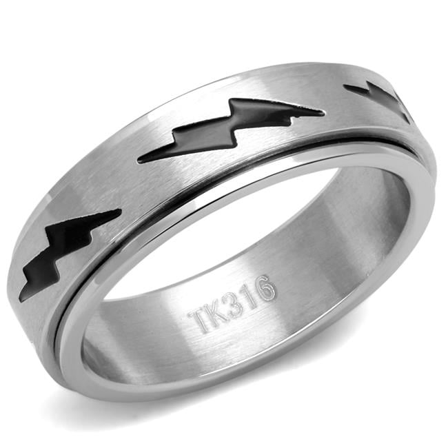 Men High Polished Stainless Steel Ring with Epoxy in Jet - Size 12