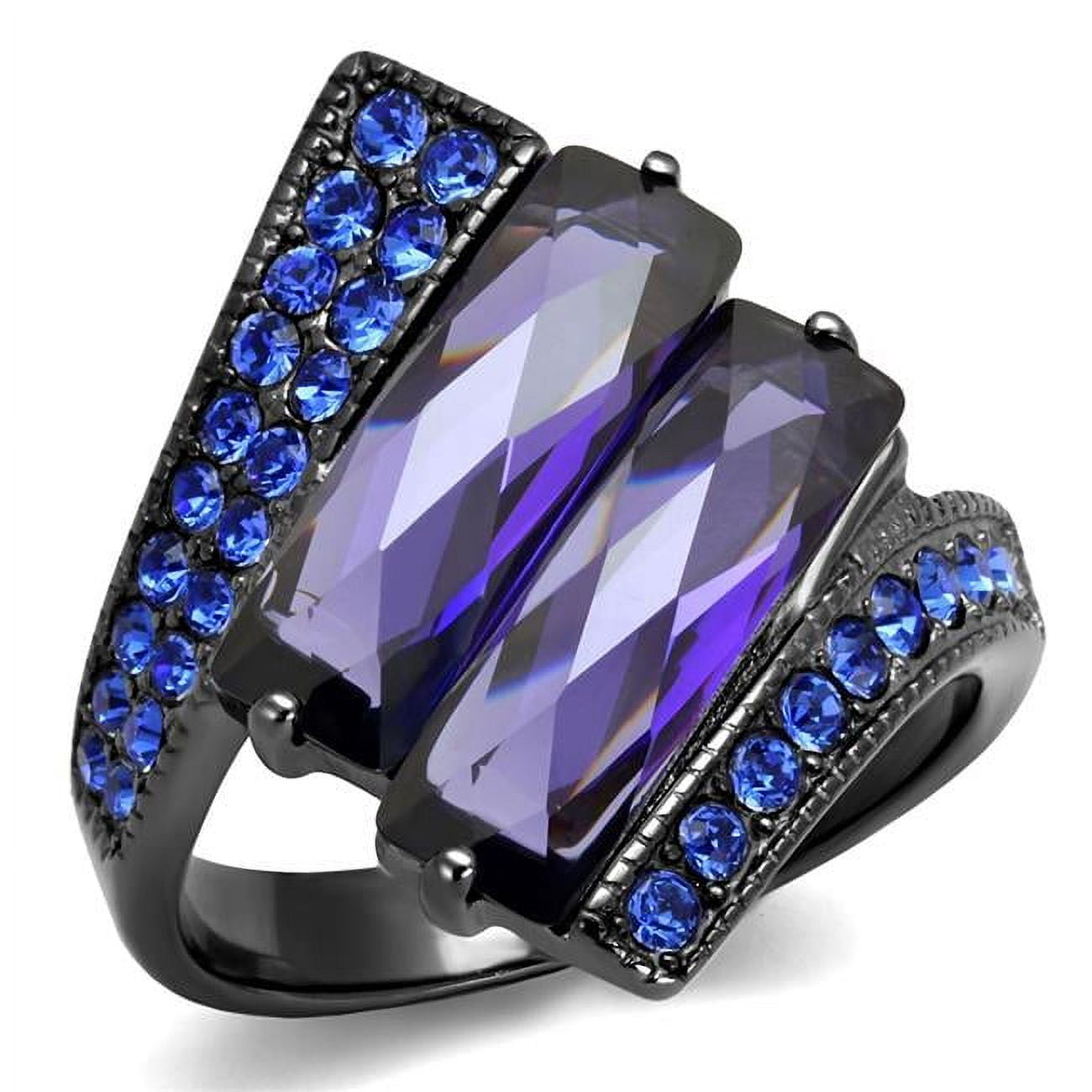Women IP Light Black Stainless Steel Ring with AAA Grade CZ in Tanzanite - Size 9