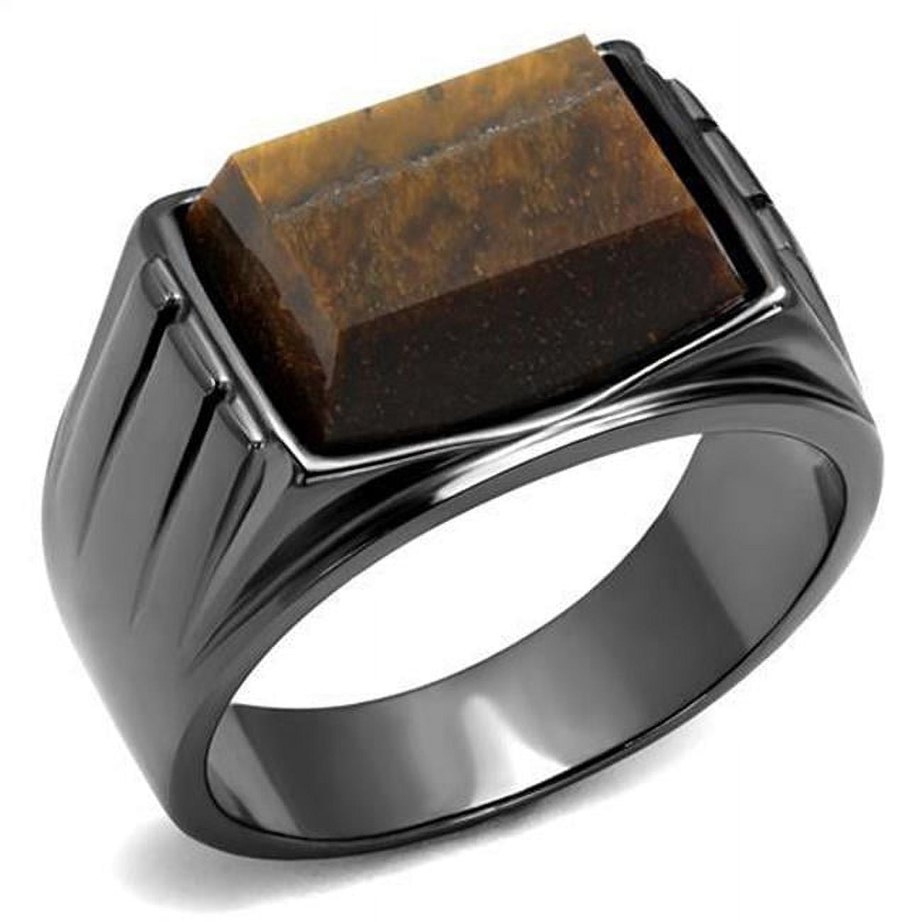 Men IP Light Black Stainless Steel Ring with Synthetic in Topaz - Size 11
