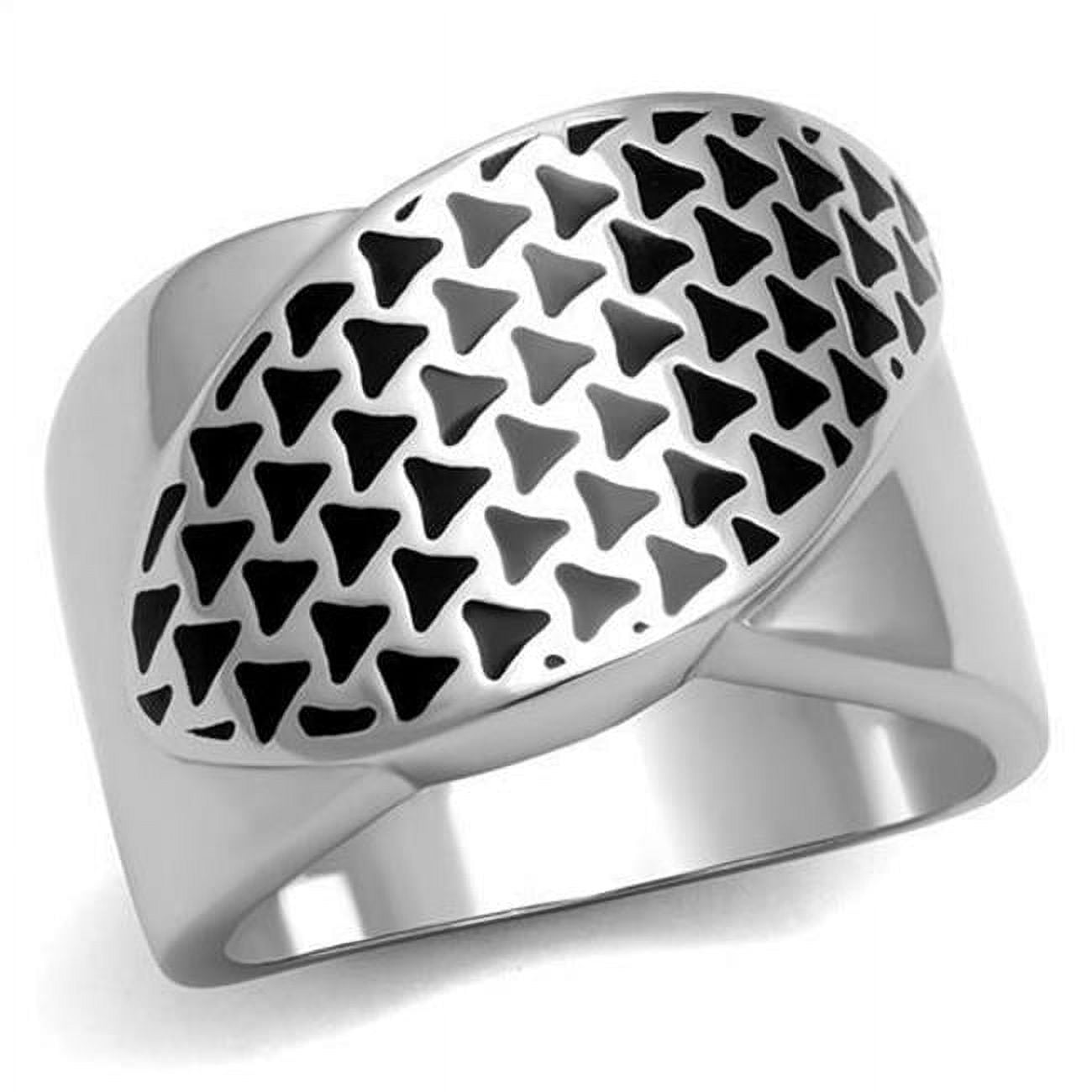 Women High Polished Stainless Steel Ring with Epoxy in Jet - Size 8