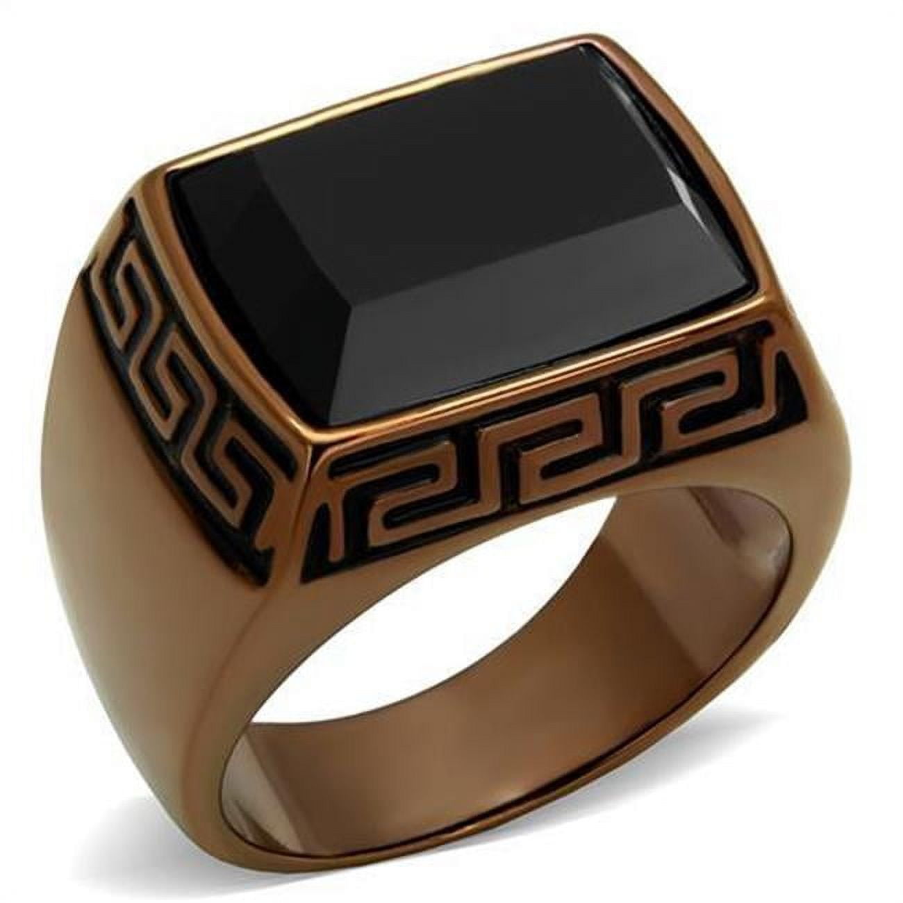 Men IP Coffee Light Stainless Steel Ring with Synthetic in Jet - Size 12