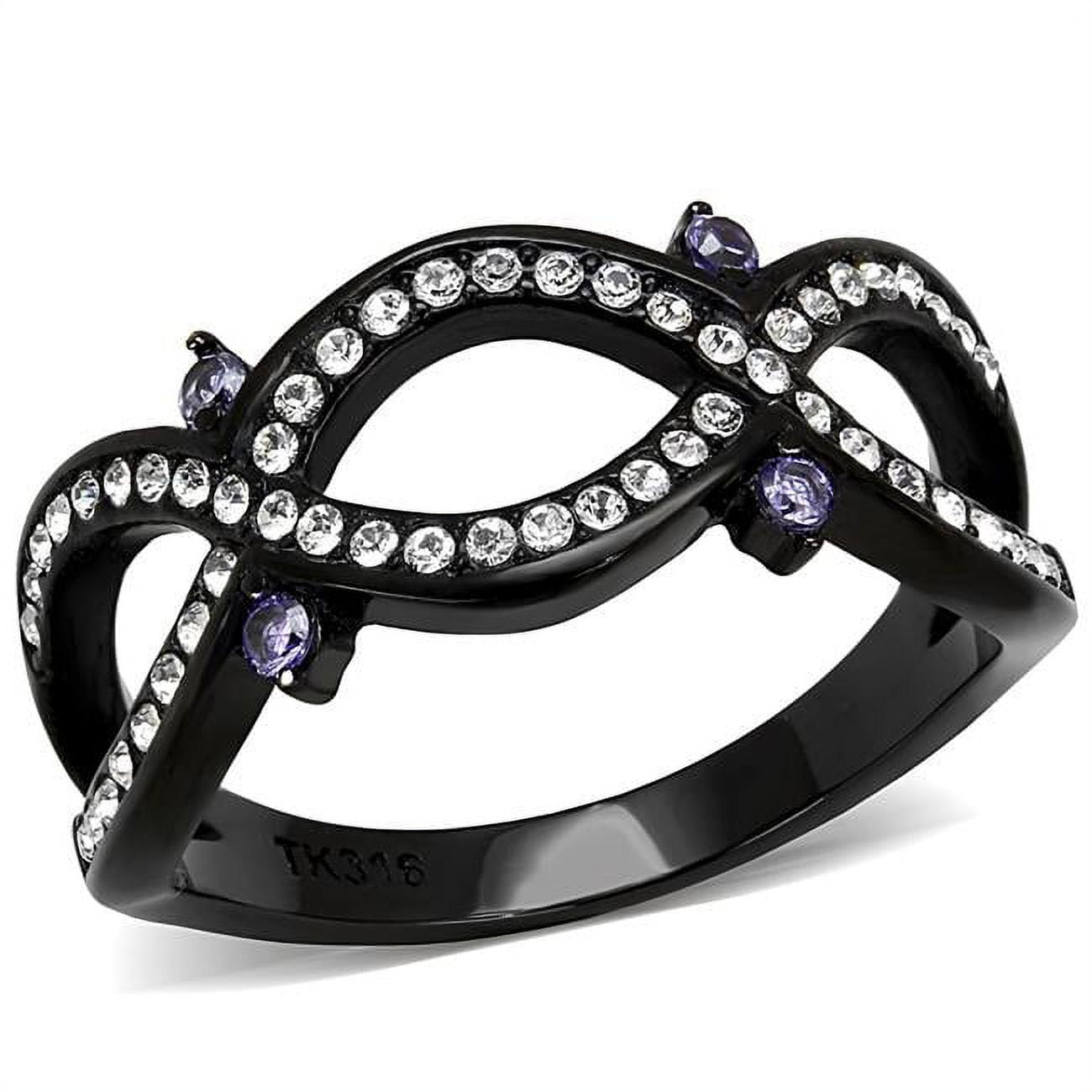 Women IP Black Stainless Steel Ring with AAA Grade CZ in Amethyst - Size 8