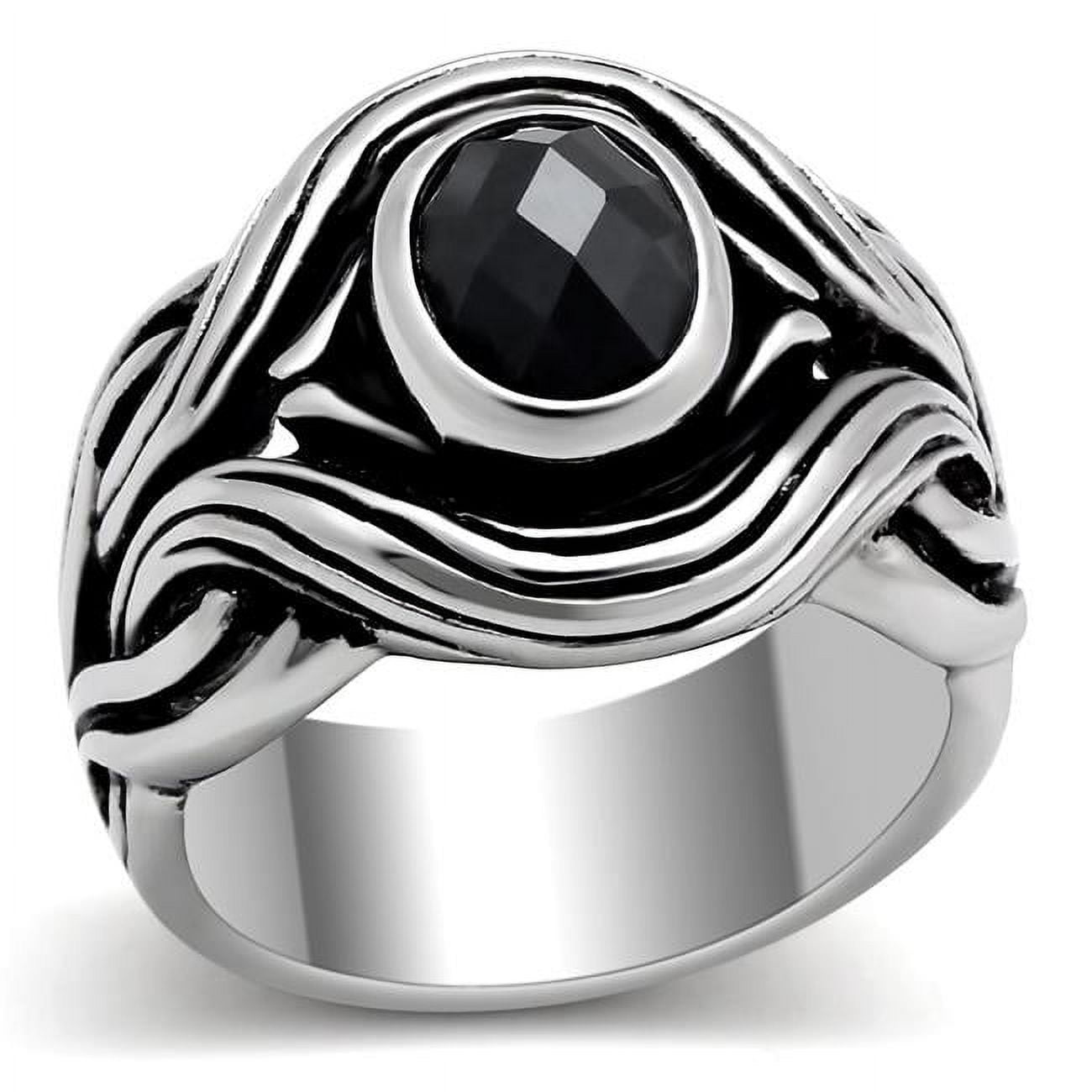 TK307-11 Men High Polished Stainless Steel Ring with AAA Grade CZ in Jet - Size 11