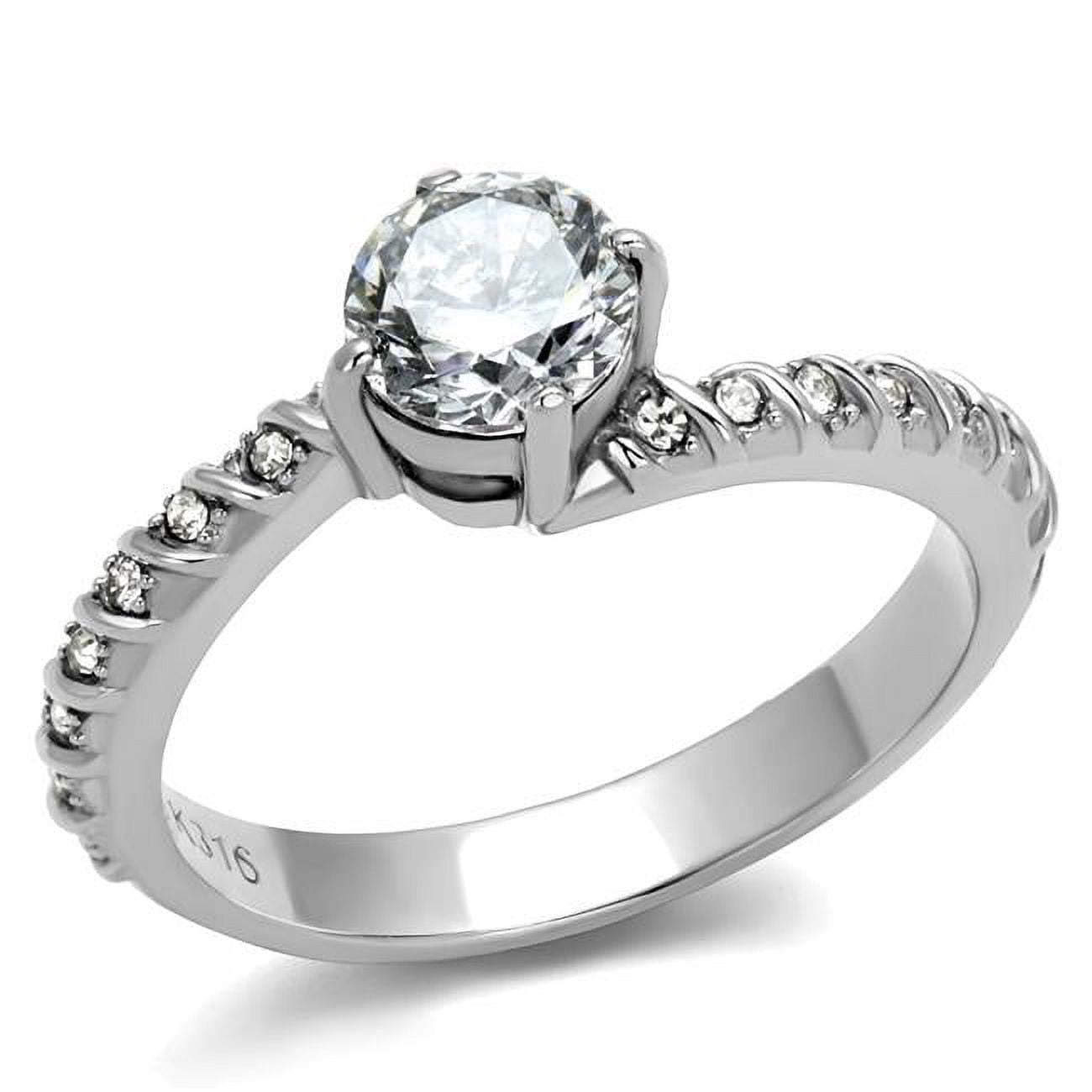Women High Polished Stainless Steel Ring with AAA Grade CZ in Clear - Size 6