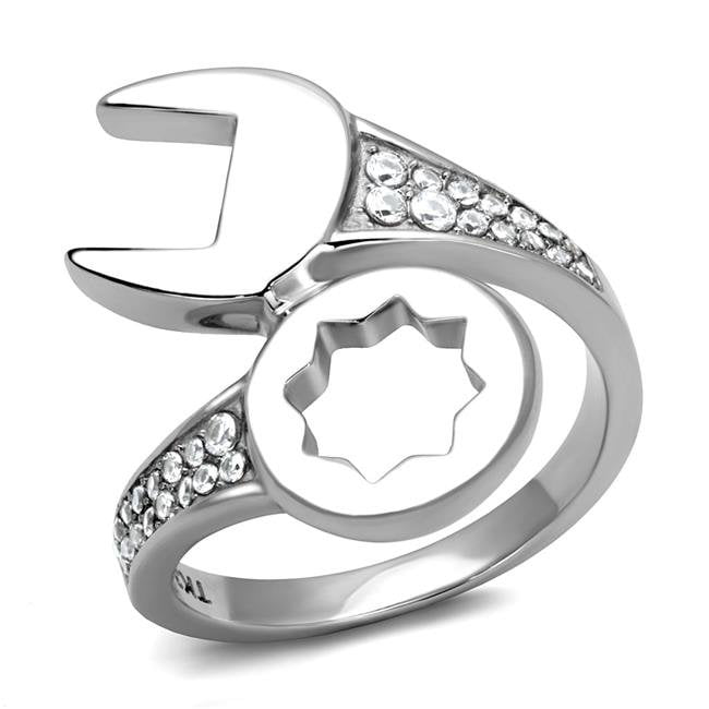 Men High Polished Stainless Steel Ring with AAA Grade CZ in Clear - Size 10