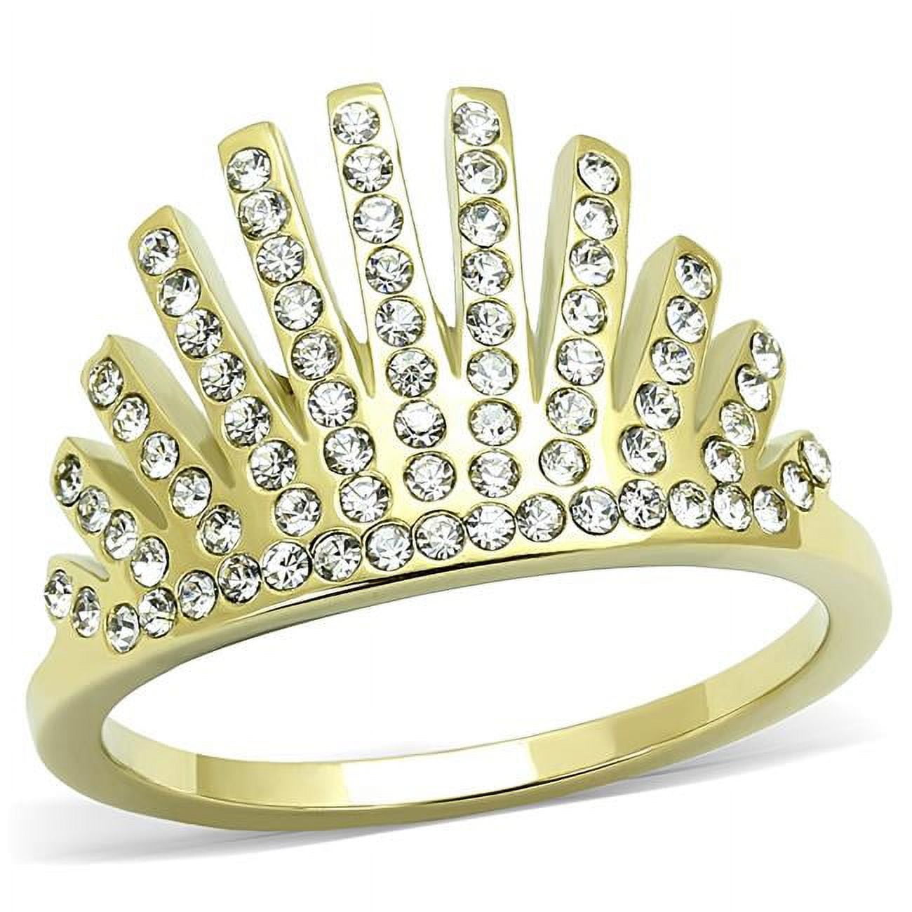 Women IP Gold Stainless Steel Ring with Top Grade Crystal in Clear - Size 10