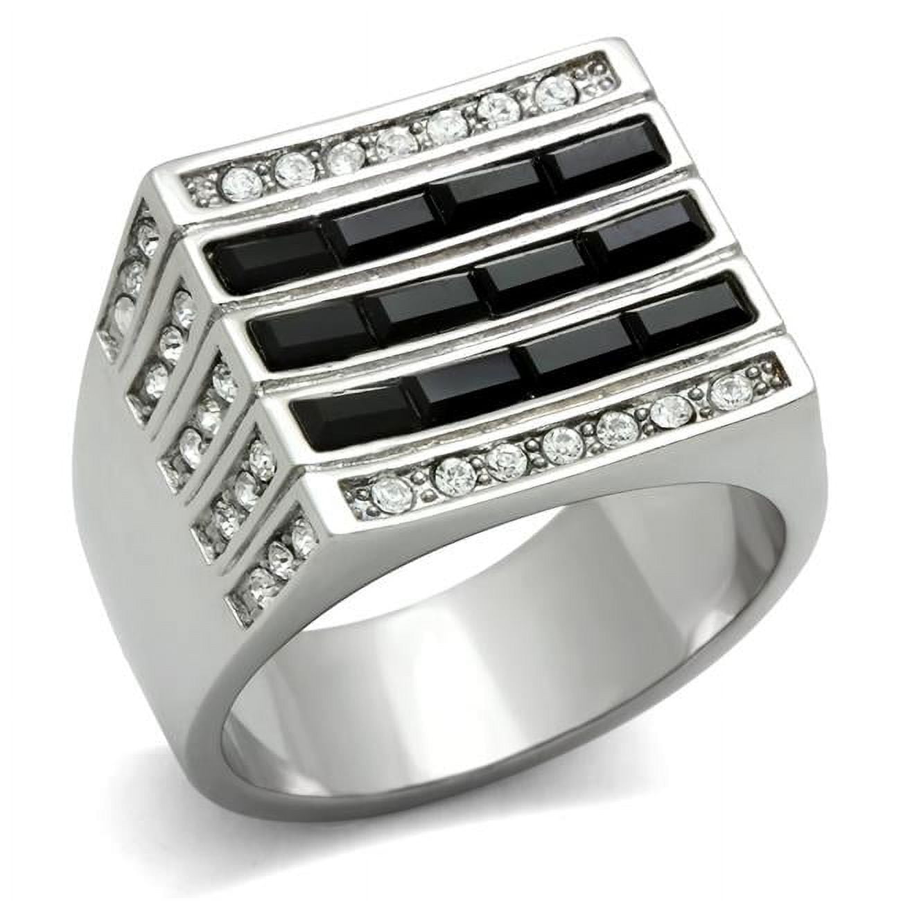 TK321-12 Men High Polished Stainless Steel Ring with Top Grade Crystal in Jet - Size 12