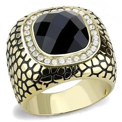 Men IP Gold Stainless Steel Ring with Synthetic in Jet - Size 10