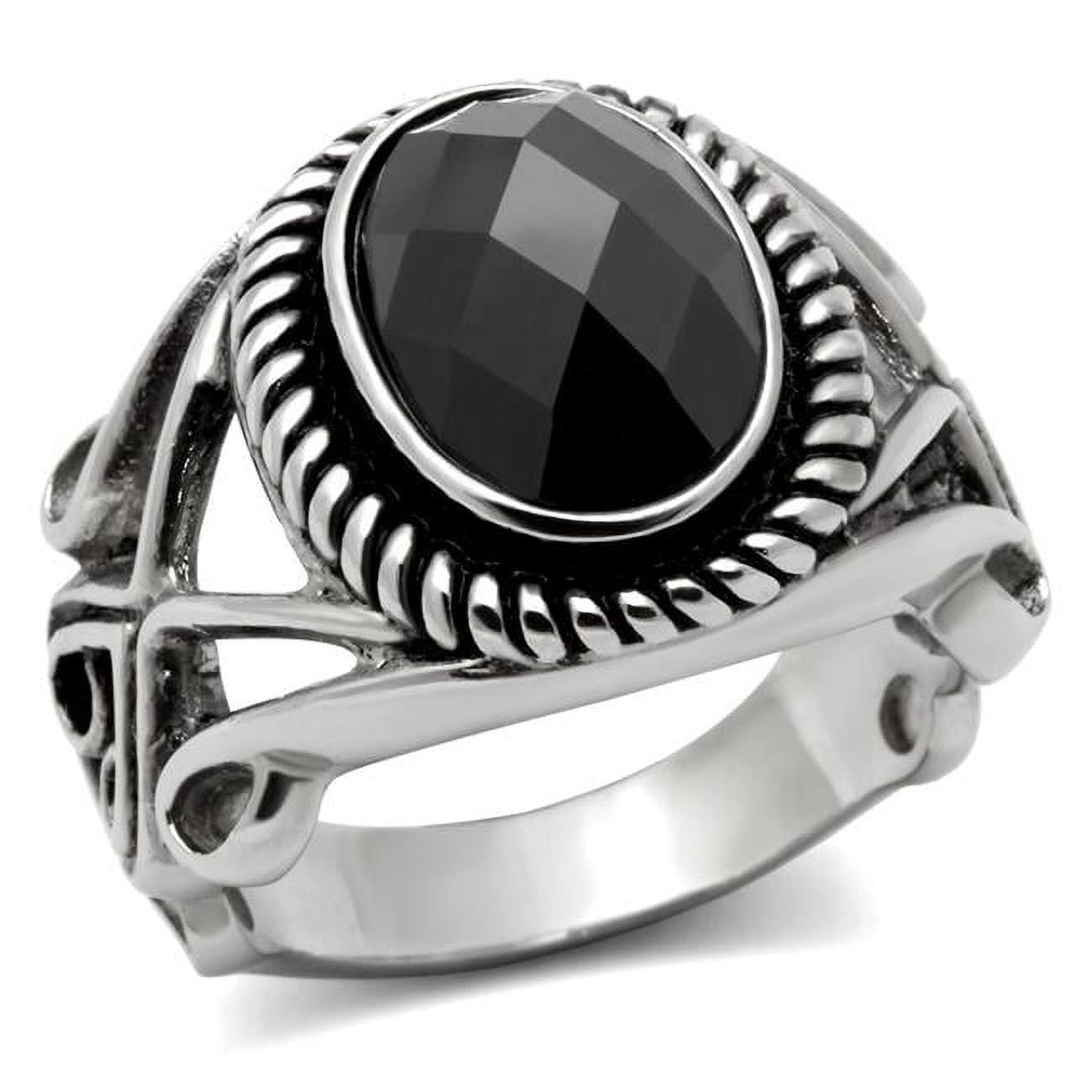 TK322-12 Men High Polished Stainless Steel Ring with AAA Grade CZ in Black Diamond - Size 12