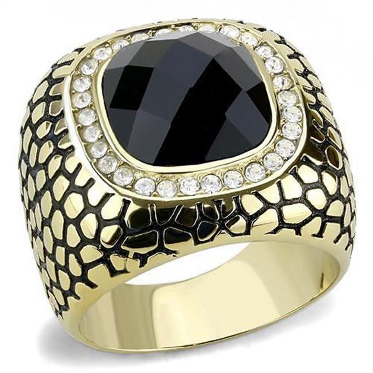 TK3221-9 Men IP Gold Stainless Steel Ring with Synthetic in Jet - Size 9