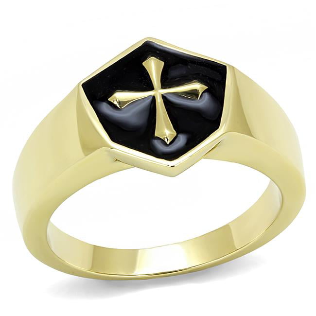 Men IP Gold Stainless Steel Ring with Epoxy in Jet - Size 8