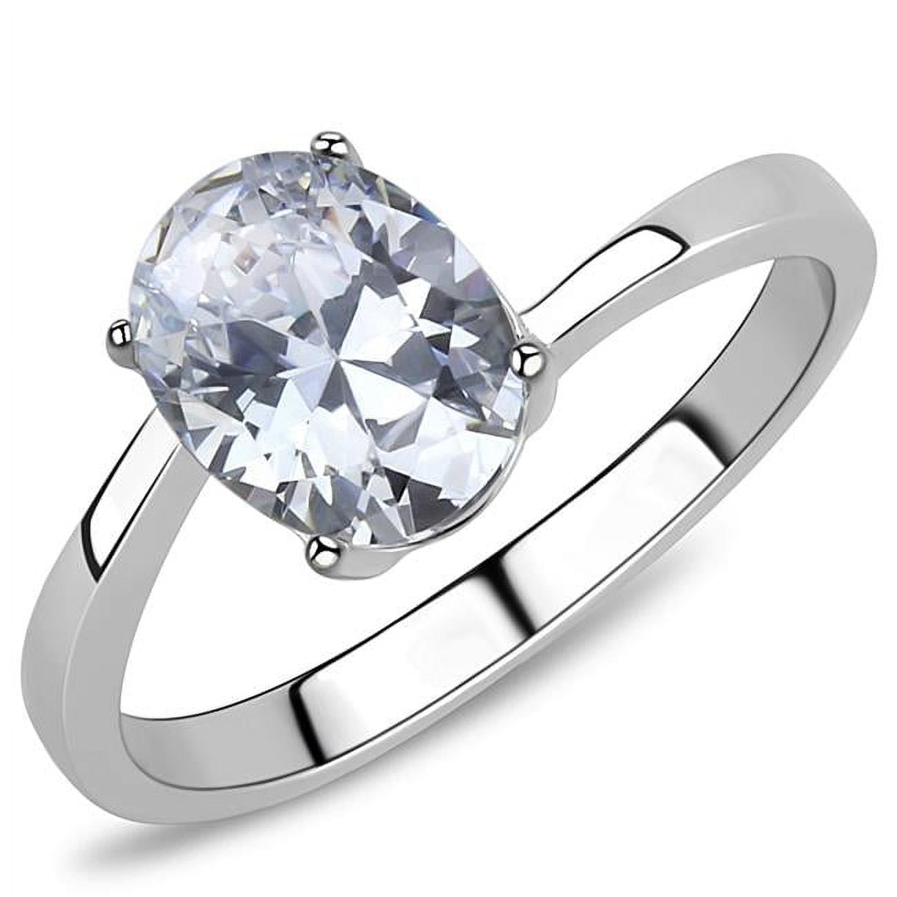 Women High Polished Stainless Steel Ring with AAA Grade CZ in Clear - Size 8