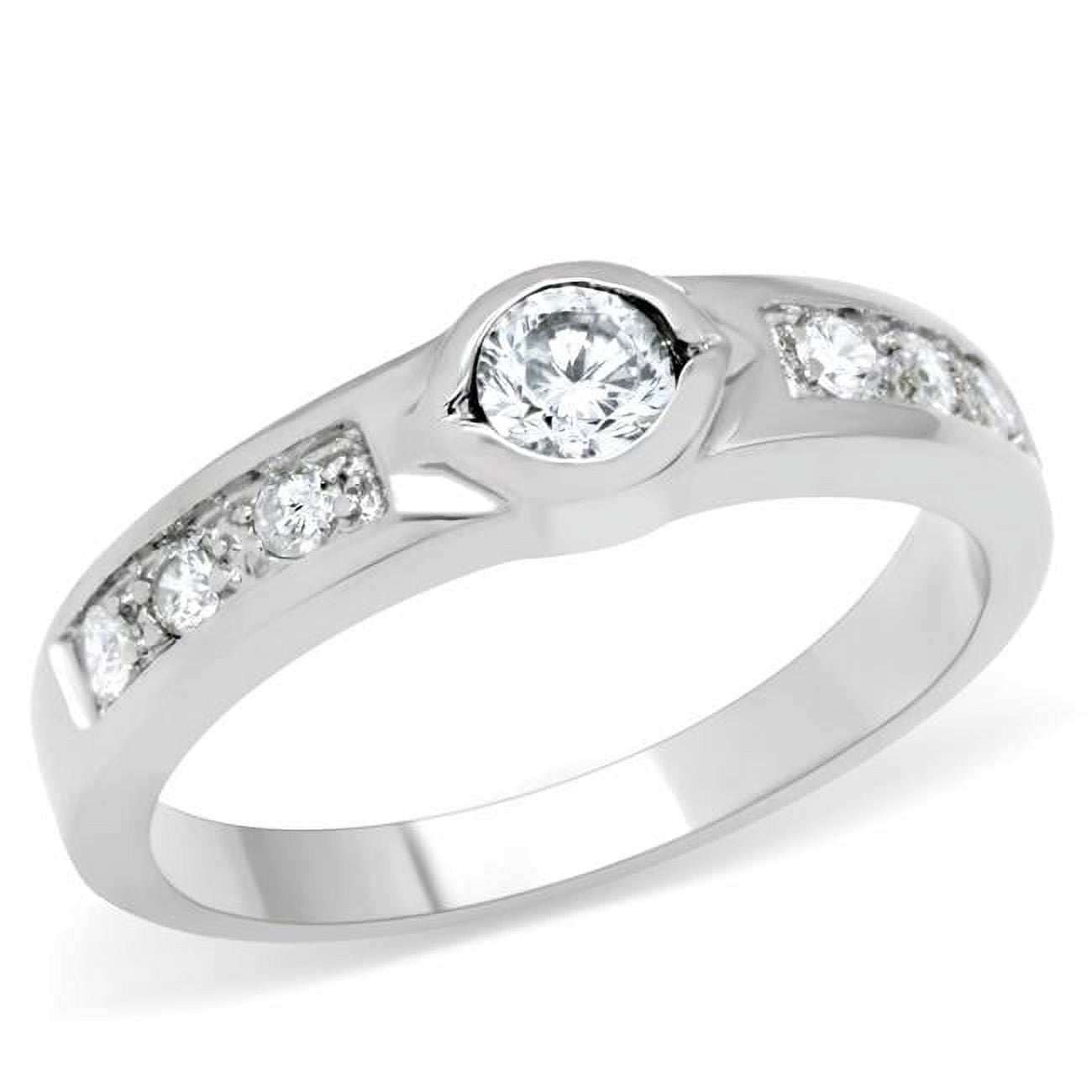 Women High Polished Stainless Steel Ring with AAA Grade CZ in Clear - Size 8