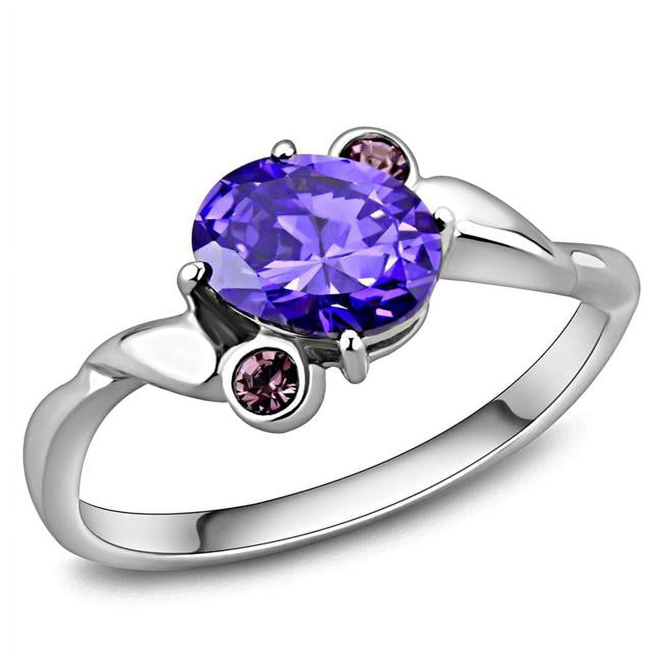 Women High Polished Stainless Steel Ring with AAA Grade CZ in Tanzanite - Size 7