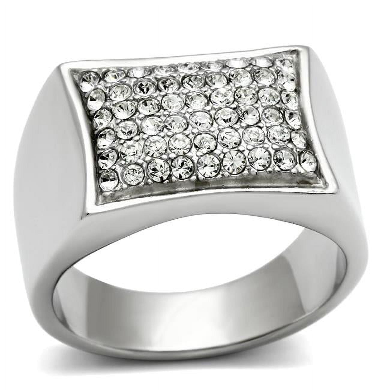 TK357-10 Men High Polished Stainless Steel Ring with Top Grade Crystal in Clear - Size 10