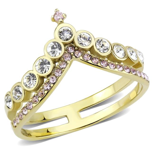 Women IP Gold Stainless Steel Ring with AAA Grade CZ in Rose - Size 6