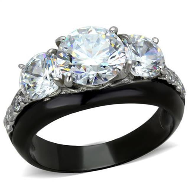 Women Two-Tone IP Black Stainless Steel Ring with AAA Grade CZ in Clear - Size 5